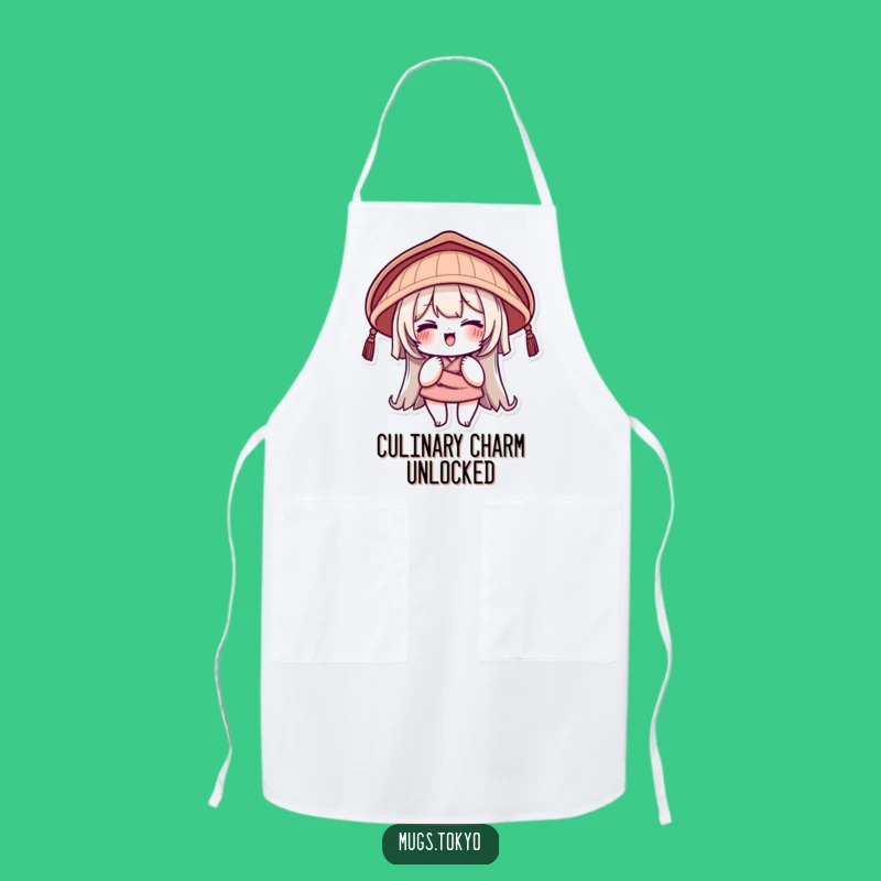 Funny Japanese Hat Apron: Chef's Winking Character for Playful Cooking