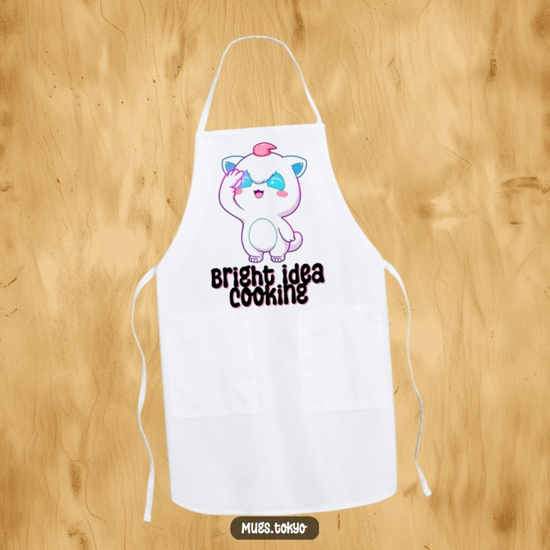 Funny Neon Kitchen Apron: A character shields its eyes from bright neon lights, adding fun and sparkle to kitchen duties.