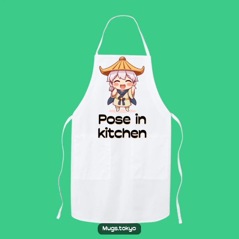 Funny Japanese Hat Pose Apron - Chef Character Art - Kitchen Funny Gift