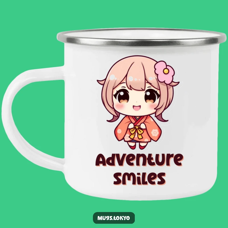 Funny Kimono Camping Mug: Wide-Eyed Adventure, Smile, Outdoor Gift