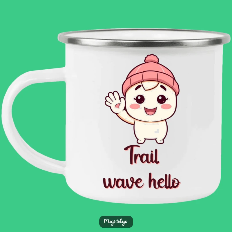 Funny Beanie Camping Mug: Waving Hello, Outdoor Friend, Adventure Gift