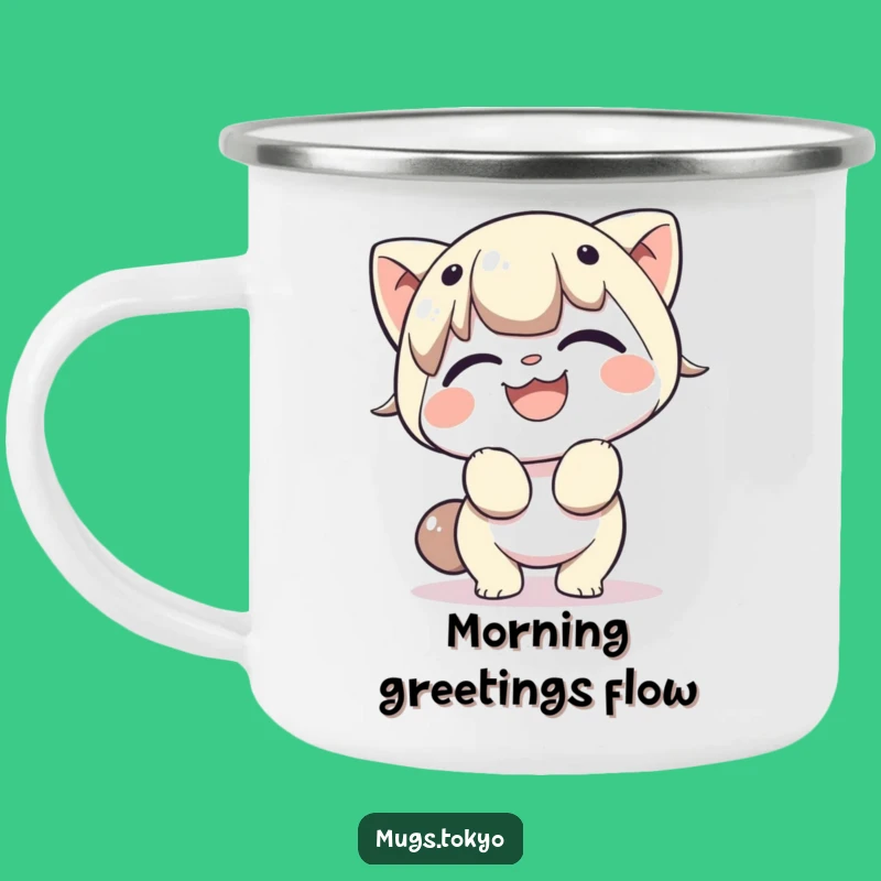 Funny Cheerful Bow Camping Mug: Adventures with a Gracious Hello