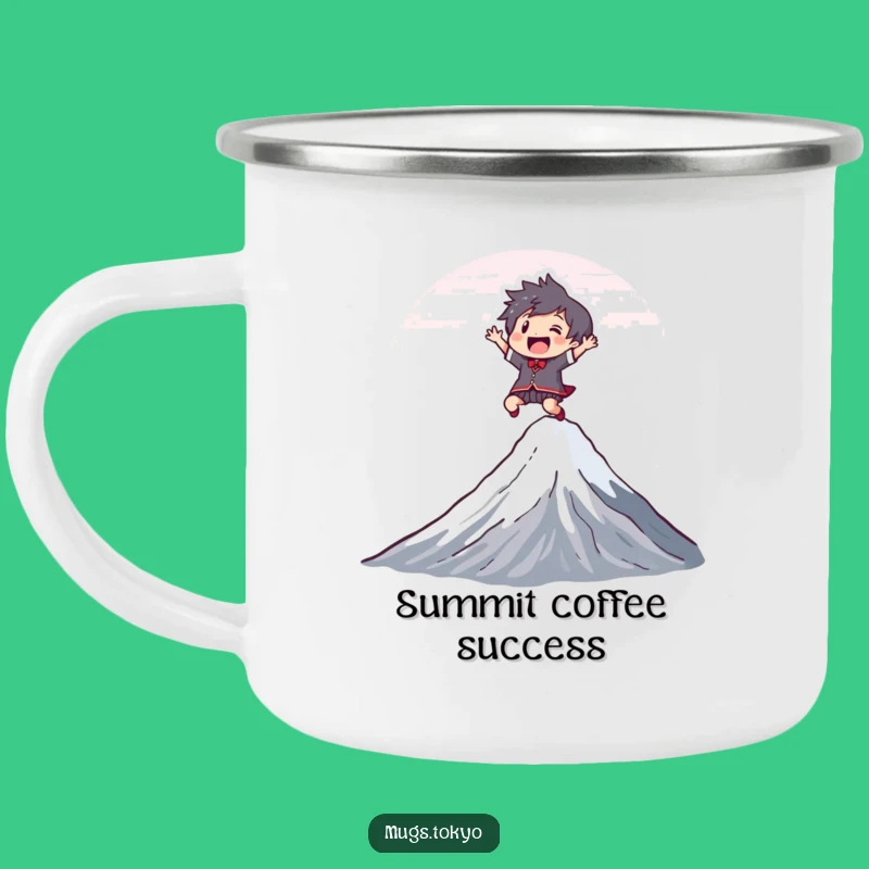 Funny Fuji Leap Camping Mug: Joyful Character, Adventurous Outdoor Humor