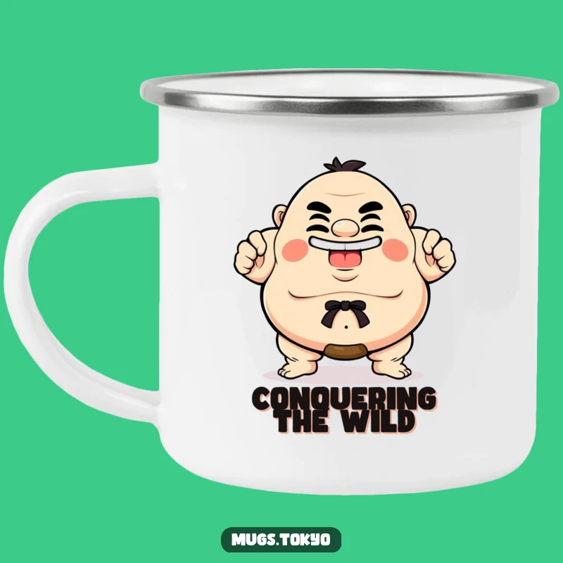 Funny Sumo Camping Mug: Proud Grinning Character, Rugged Humor Gift