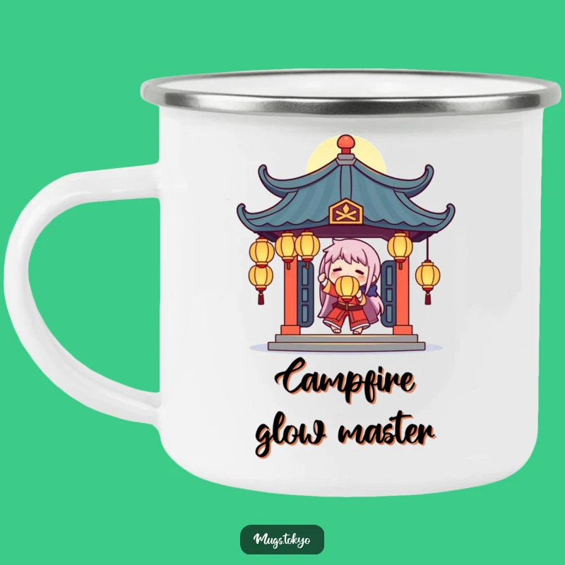 Funny Temple Juggler Camping Mug: Glowing Lanterns Character, Mystical Outdoor Sips