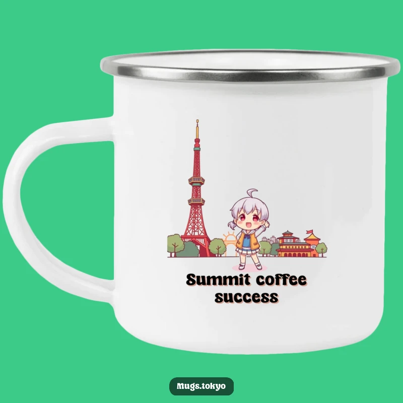 Funny Tokyo Journey Camping Mug: Character's Pose, Durable Humor