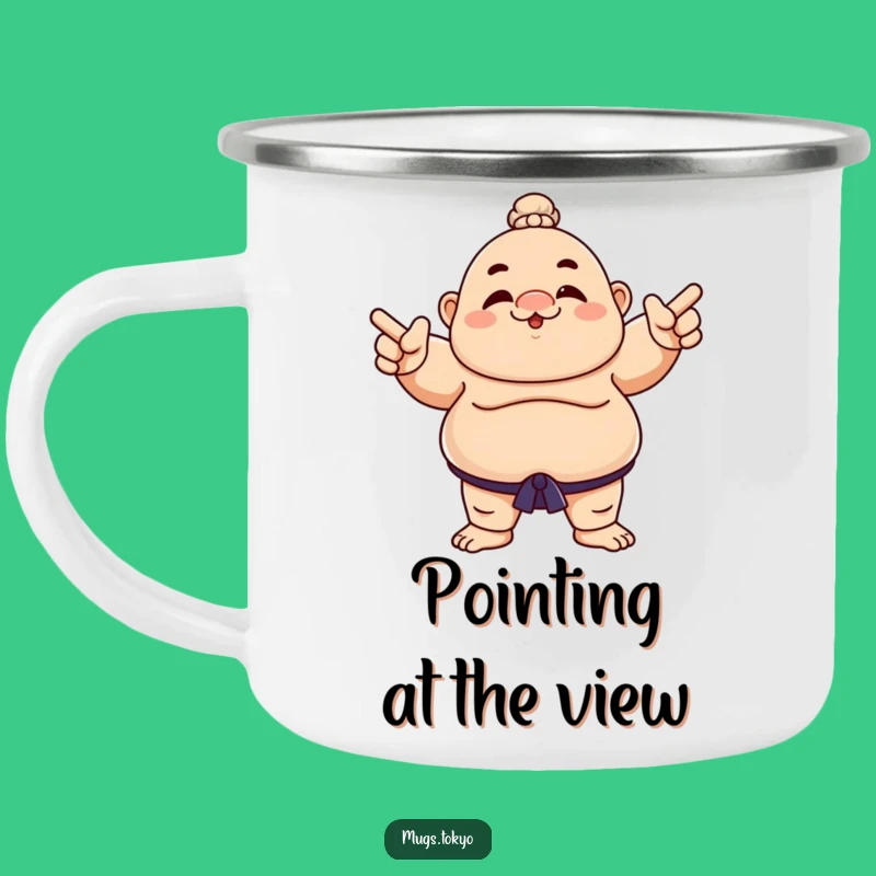 Funny Sumo Wrestler Points Camping Mug - Outdoor Character Adventure