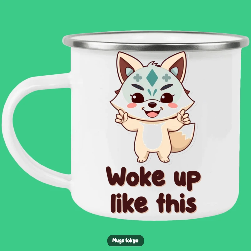 Funny Kitsune Mask Camping Mug: Adventure with Mystery and Humor