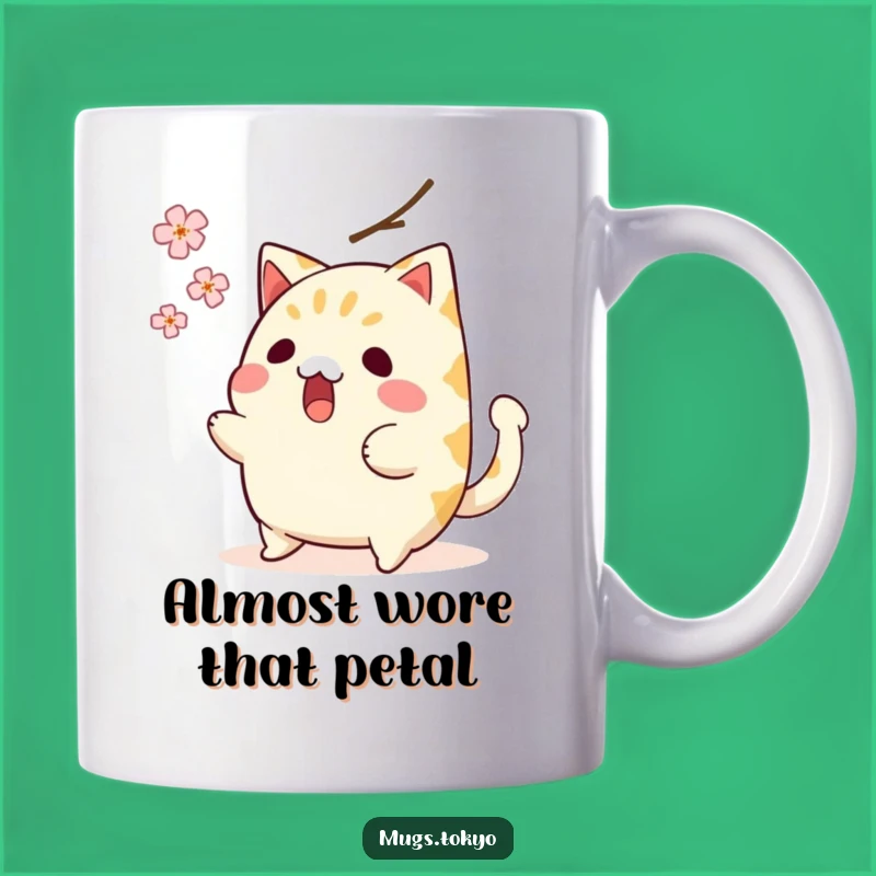 Funny Taiyaki Mug: Surprised Fish Cake Dodging Blossom - Hilarious Gift Idea