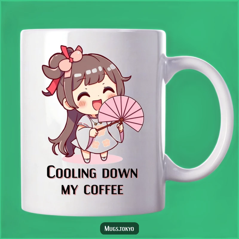 Funny Fan Waving Character Mug: Big Smile, Hilarious Gift for Hot Days