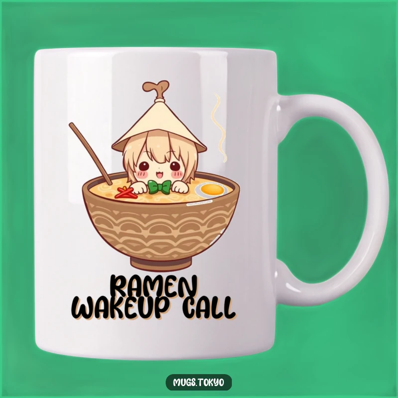 Funny Ramen Mug: Adorable Character in Paper Hat Peeking Out