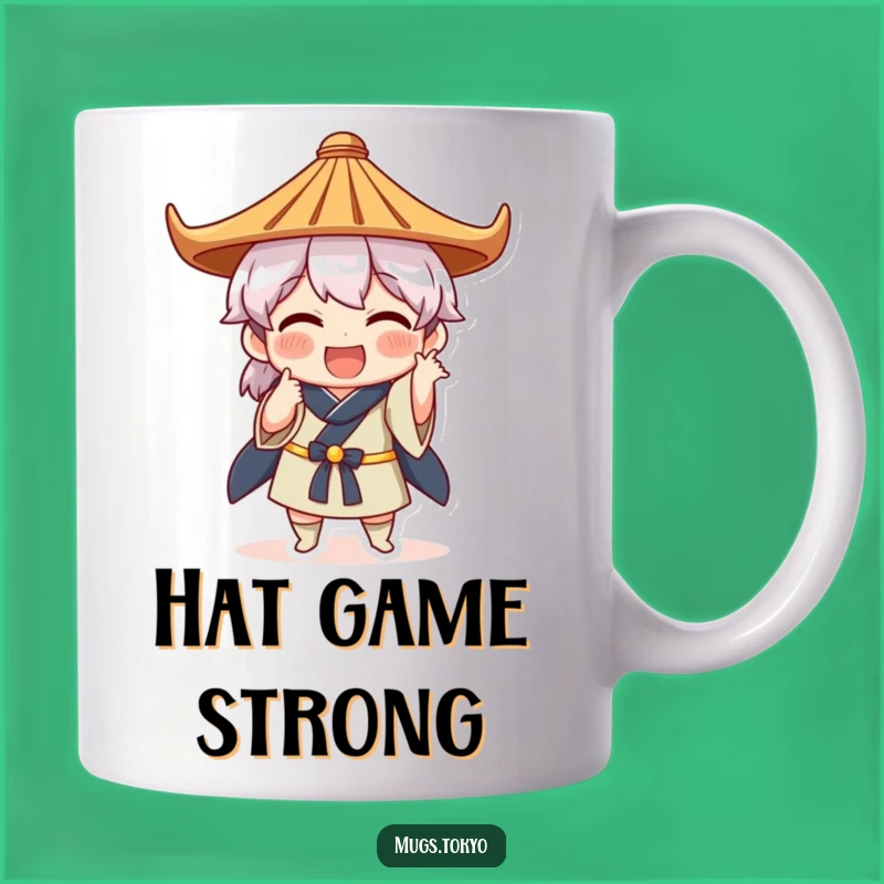 Funny Japanese Hat Pose Mug - Quirky Character Art - Hilarious Cultural Gift for Friends