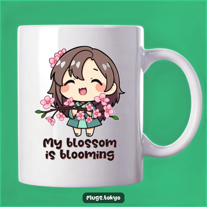 Funny Cherry Blossom Girl Mug - Adorable Spring Character, Perfect Funny Gift!