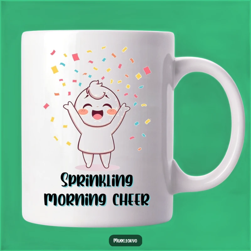 Funny Confetti Tossing Character Mug - Cheerful Celebration Art Gift