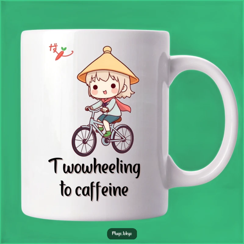 Funny Japanese Hat Bicycle Riding Mug - Adorable Character Gift for Cyclists