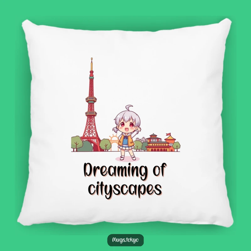 Funny Tokyo Comfort Pillow: Character's Playful Pose, Cozy and Humorous