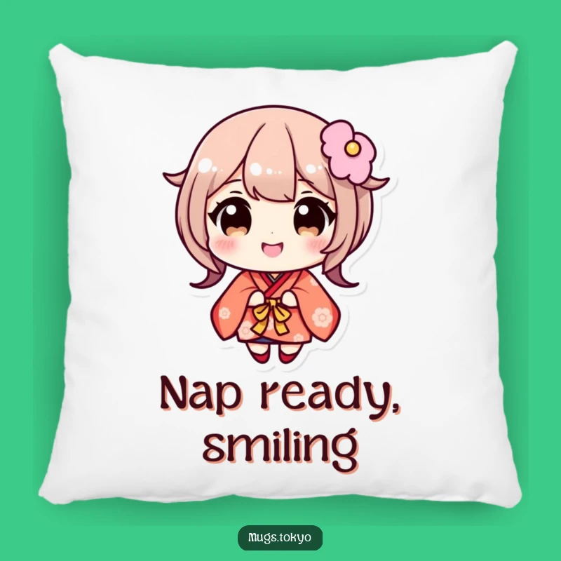 Funny Kimono Pillow: Wide-Eyed Character, Cozy Smile, Comfort Gift