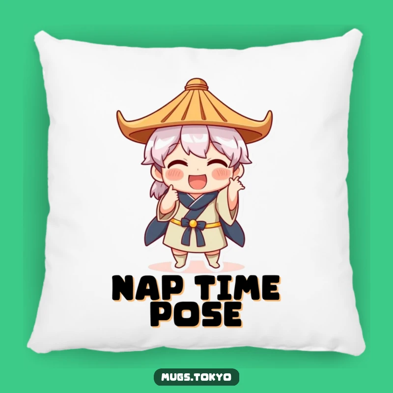 Funny Japanese Hat Pose Pillow - Cozy Character Cushion - Whimsical Funny Gift