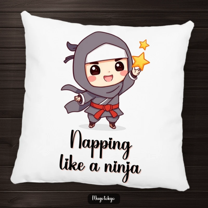Funny Pillow: A grinning ninja playfully tossing a throwing star, adding a touch of humor to any room.