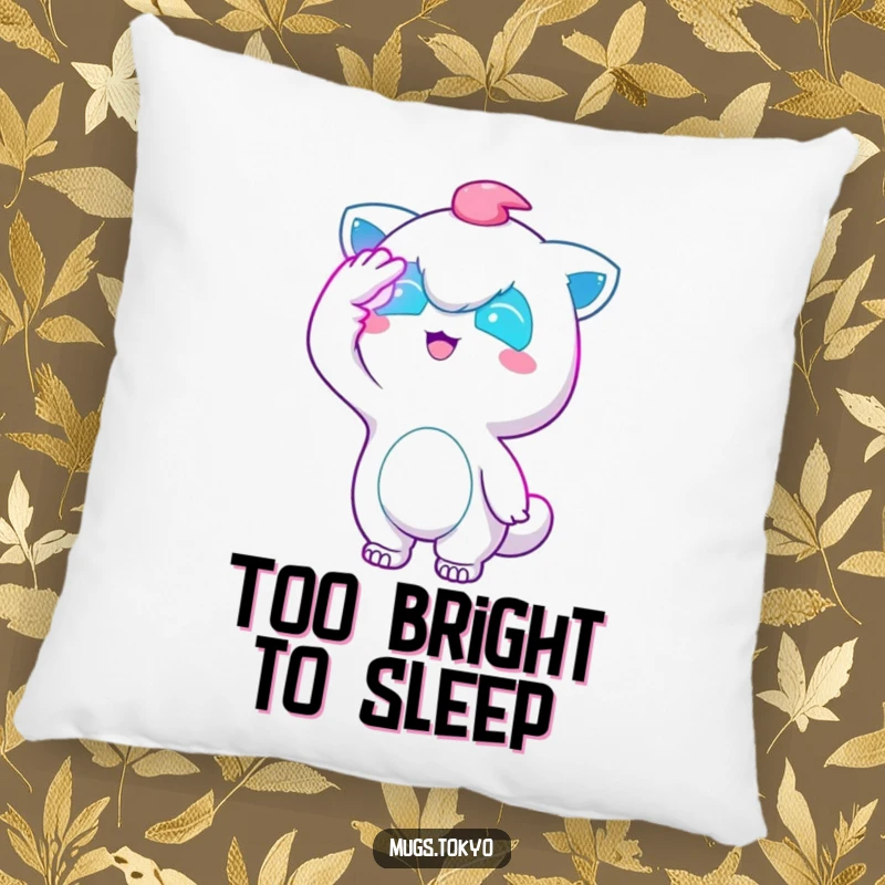 Funny Neon Glow Pillow: A character shields its eyes from neon lights, bringing comfort and a touch of dazzling humor.