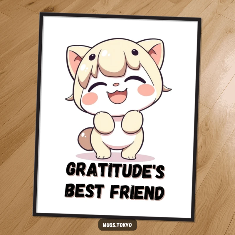 Funny digital art print of a character cheerfully bowing with a wide, happy grin, perfect for adding gracious humor and a welcoming vibe.