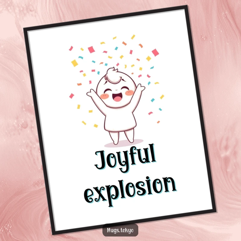 Funny digital art print of a cheerful character tossing colorful confetti, ideal for immediate download and humorous wall decor.