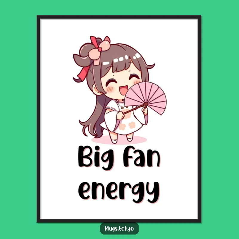 Funny Fan Waving Digital Art: Excited Character, Instant Breezy Decor