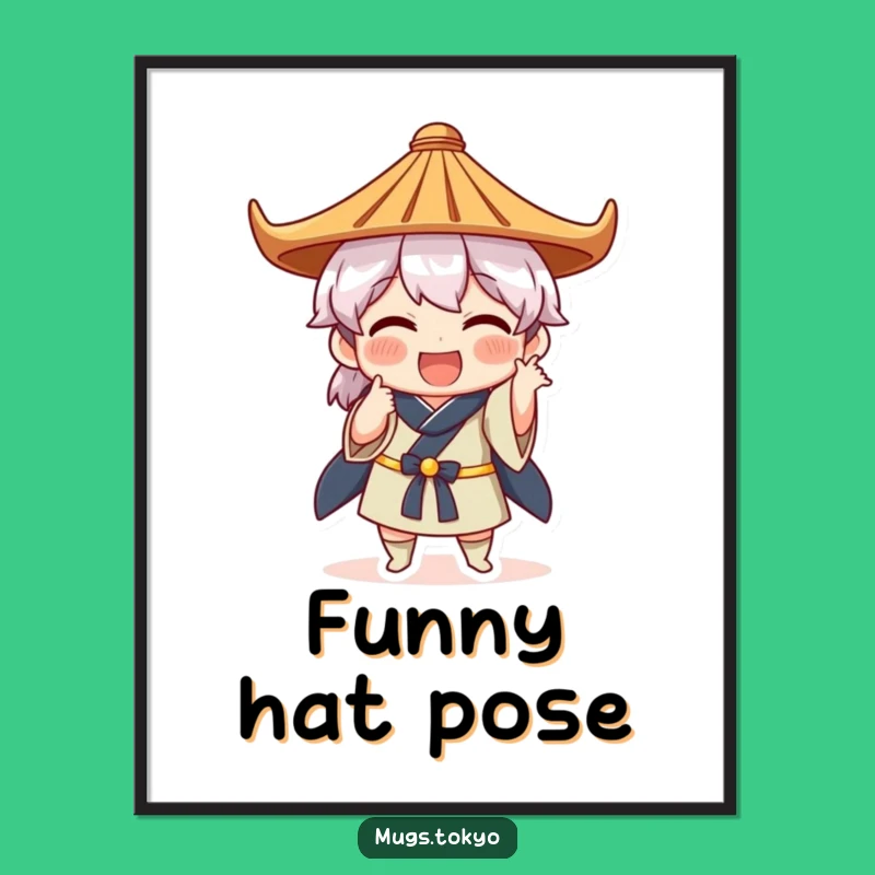 Funny Japanese Hat Pose Digital Art - Quirky Character - Instant Download Gift
