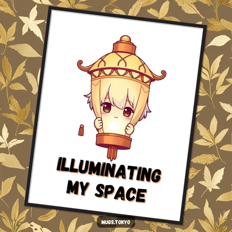 Funny Digital Art Print: A character humorously peeks from behind a glowing lantern, bringing a mysterious and playful vibe to any room.