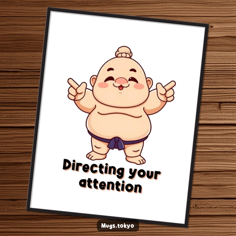 Funny digital art print of a sumo wrestler character playfully pointing, instantly adding humor and style.