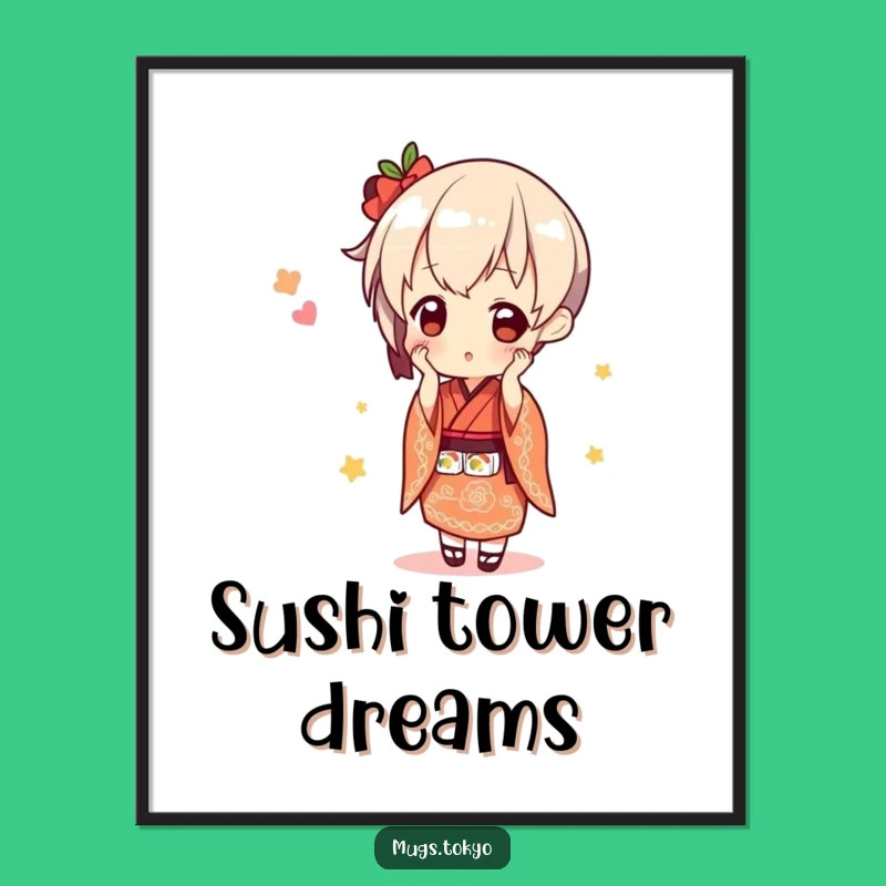 Funny Sushi Balance Digital Art: Instant Kimono Character Download, Unique Funny Gift