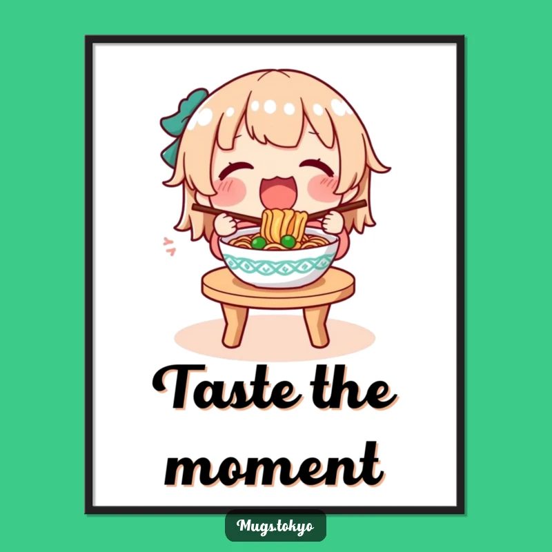 Funny Noodle Meal Digital Art: Character's Joyful Eating, Instant Decor