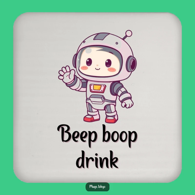 Funny Robot Coaster: Waving Character, Cute Tech Protection, Perfect Gift