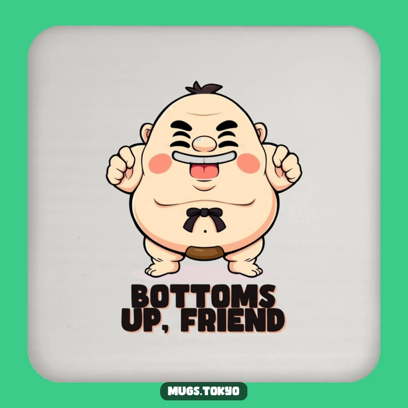 Funny Sumo Coaster Set: Proud Grinning Character for Humorous Table Protection