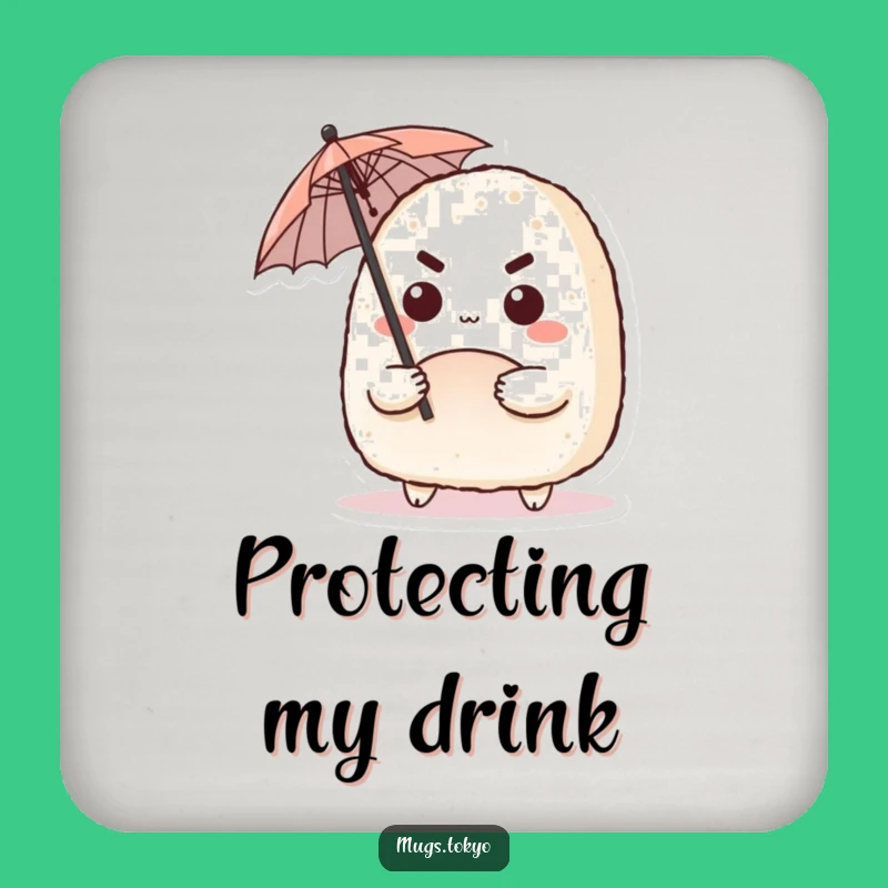 Funny Onigiri Umbrella Drink Coaster: Protect Surfaces with Determined Humor, Perfect Gift
