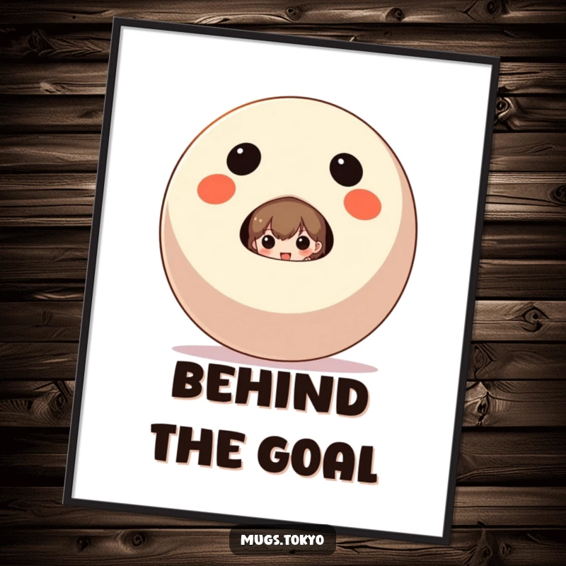 Funny Poster depicting a character peeking from behind a giant Daruma doll, adding artistic humor and luck.