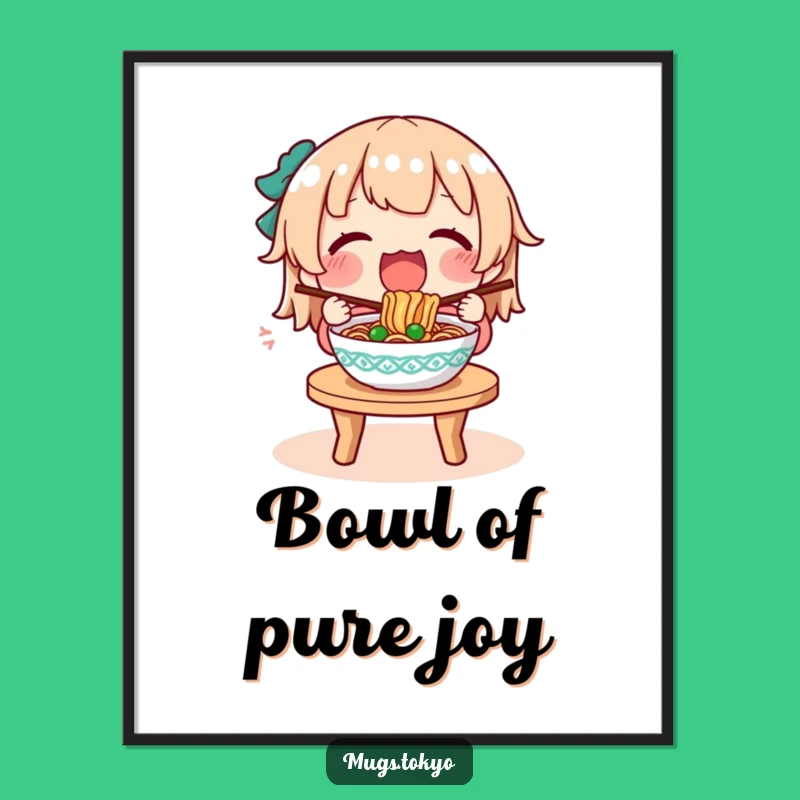 Funny Noodle Lover Poster: Character's Happy Meal, Whimsical Wall Decor