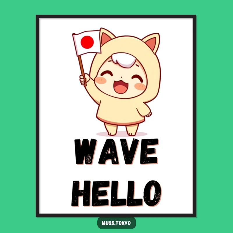 Funny Japanese Flag Poster: Enthusiastic Character Art for Your Walls