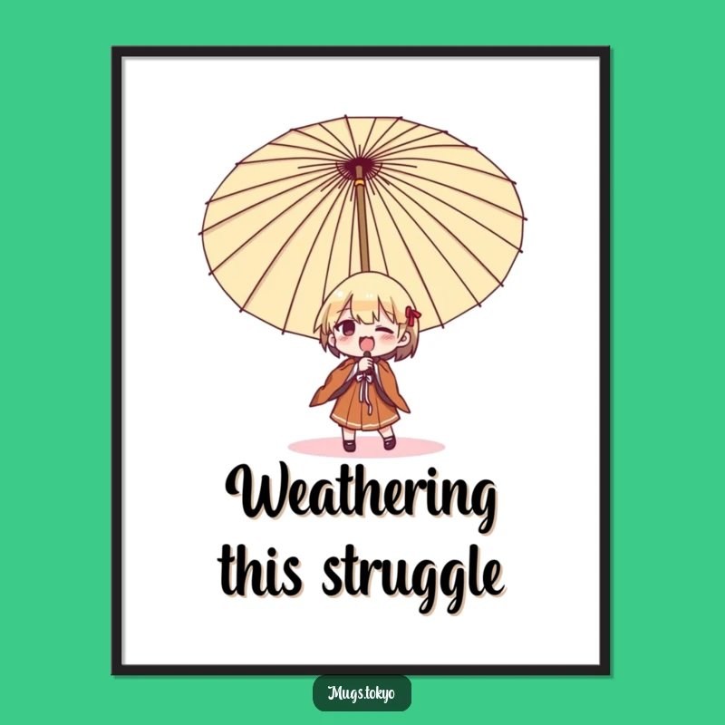 Funny Umbrella Struggle Poster: Hilarious Japanese Art Print!