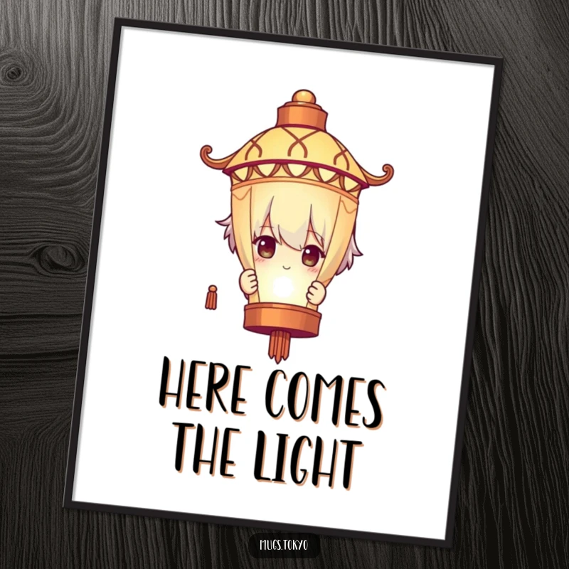 Funny Poster: A character comically peeks from behind a glowing lantern, creating a mysterious and humorous ambiance.