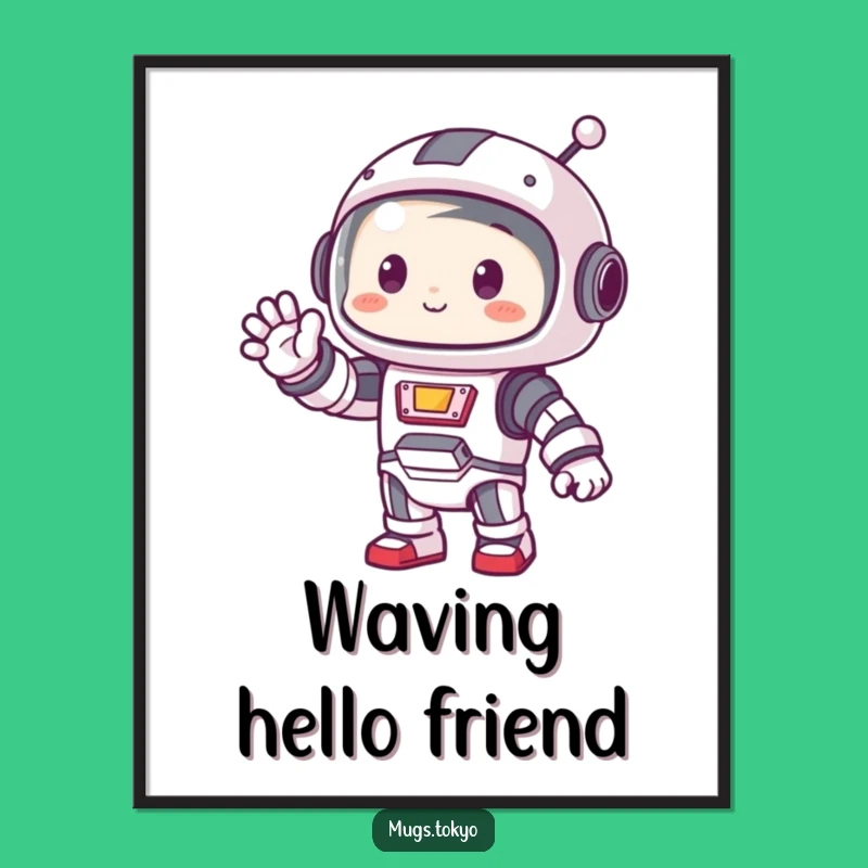 Funny Robot Poster: Waving Character, Cute Sci-Fi Art, Perfect Gift