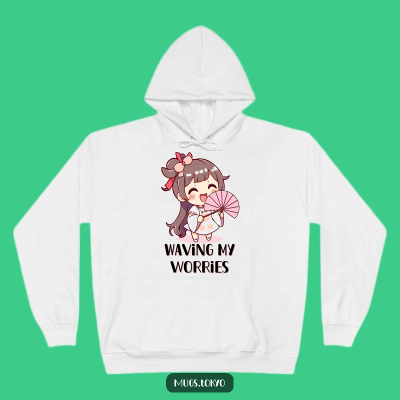 Funny Fan Waving Hoodie: Excited Character, Cozy and Humorous Warmth