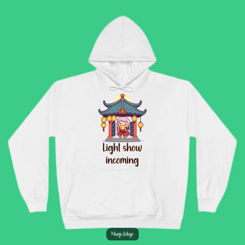 Funny Temple Juggler Hoodie: Glowing Lanterns Character, Cozy and Mystical Warmth