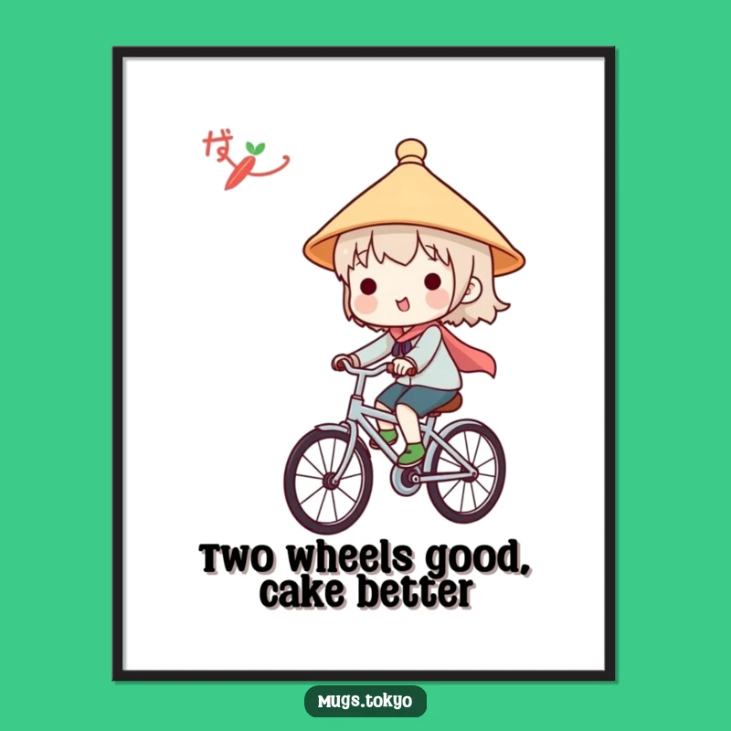Free Printable Wall Art: Cute Japanese Hat Bicycle Character Funny Downloadable Decor