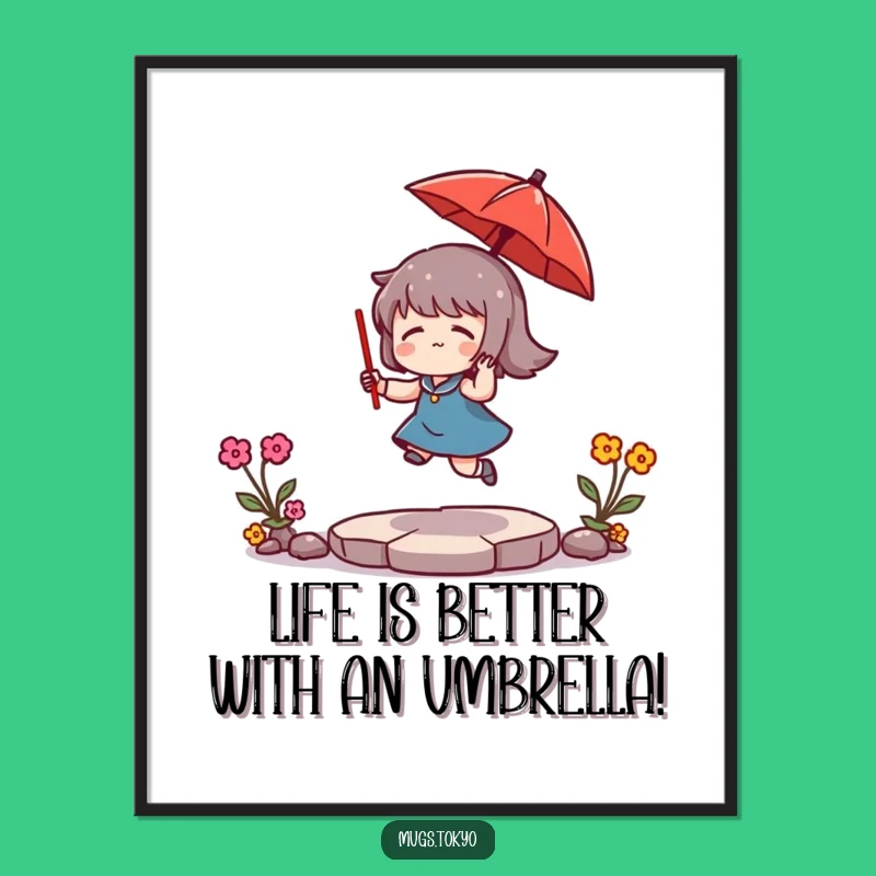 Free Printable Wall Art: Funny Umbrella Bouncing Character - Quirky Downloadable Decor