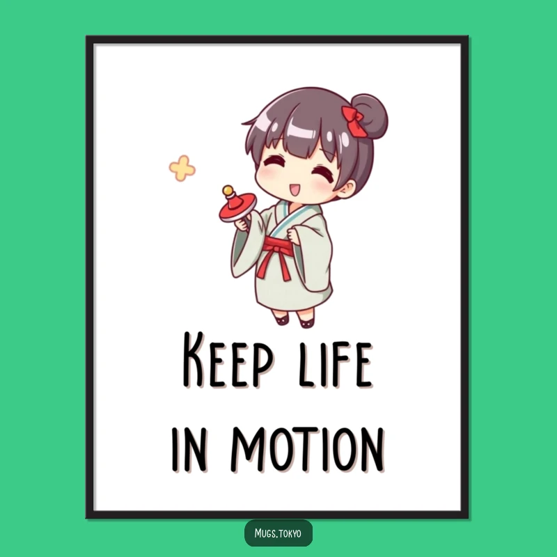 Free Printable Wall Art: Funny Yukata Spinning Top Downloadable Decor, Japanese Toy Art