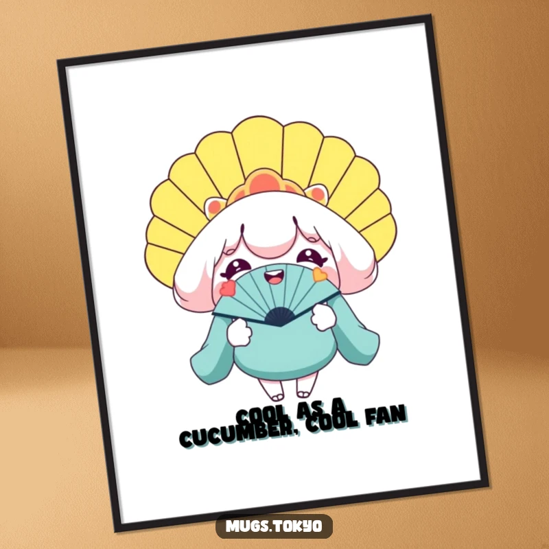 Funny Free Printable Wall Art: Character with a huge grin holding a massive novelty fan, spreading cool vibes.