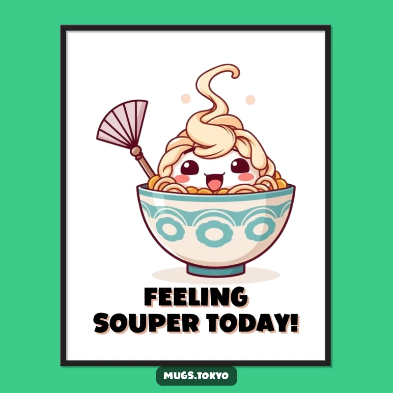 Funny Free Printable Wall Art: Happy Ramen Cooling Down, Quirky Downloadable