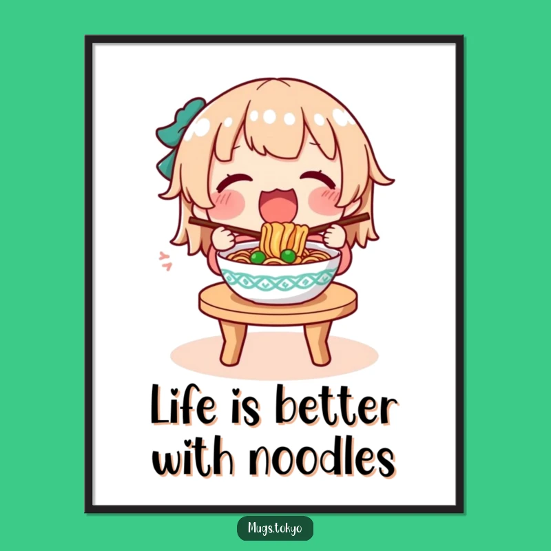 Free Printable Noodle Feast Wall Art: Character Enjoying Noodles - Funny Downloadable Decor!