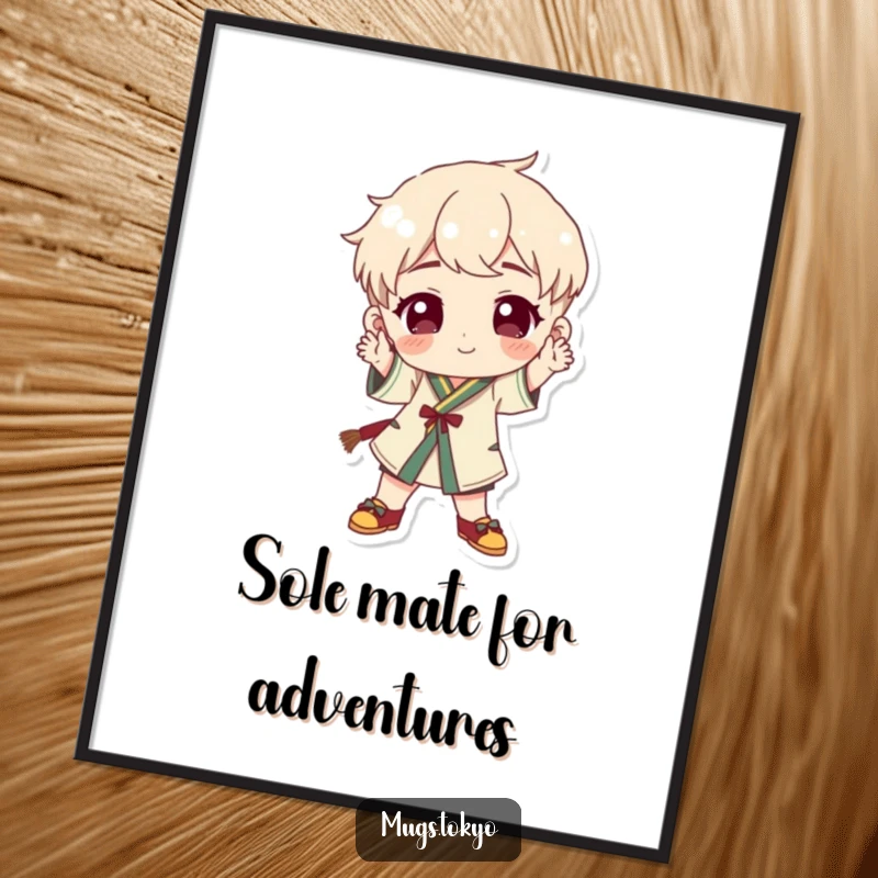 Funny free printable wall art: A character wearing traditional footwear strikes an artistic and playful pose.